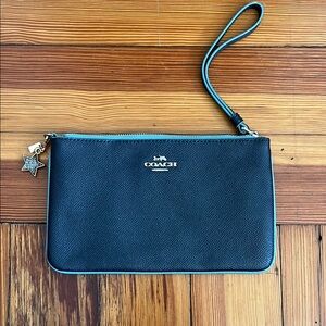 Coach Black Wristlet with Blue Trim